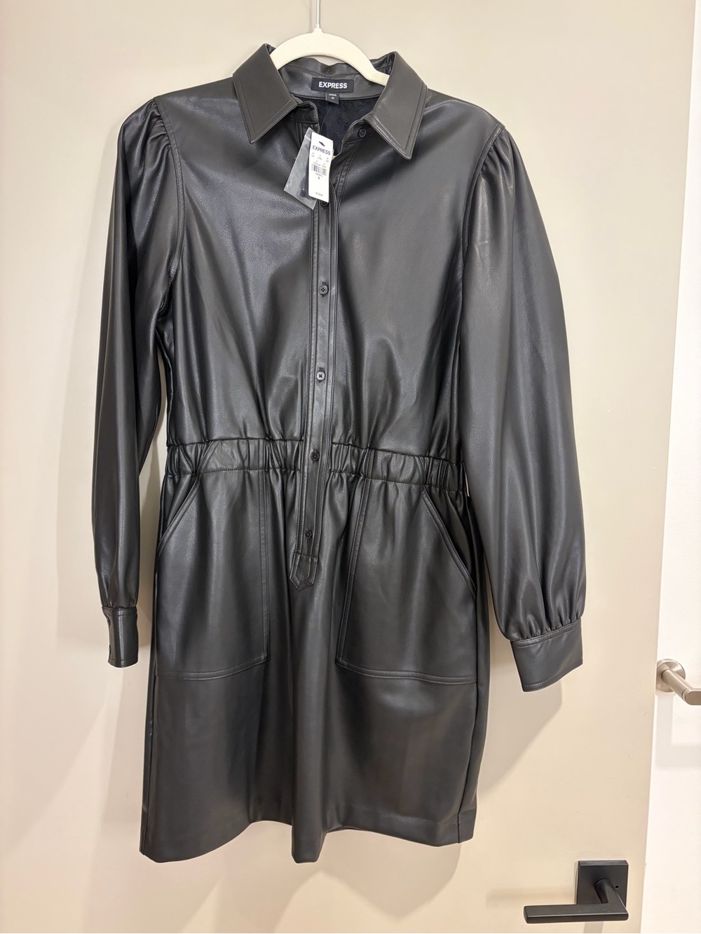 Gorgeous Express Black Faux Leather Button-Front Dress